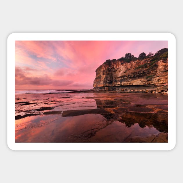 Pink reflections and sky at the skillion at terrigal on nsw central coast Sticker by Geoff79